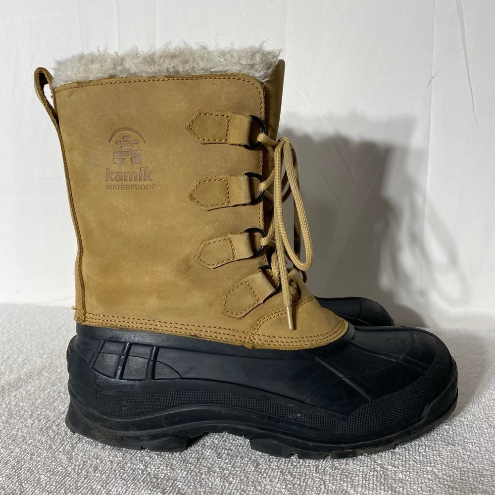 Vintage Kamik Alborg Tan Leather W Rubber Lace Up Winter Boots 11